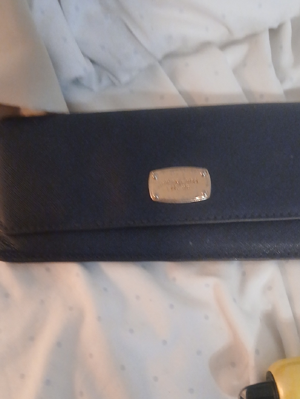 Michael Kors Dark Blue Saffiano Continental Wallet with Gold Plaque